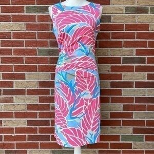 J. McLaughlin Sand Pearl White Pink Blue Sleeveless Sheath Midi Dress 👗
